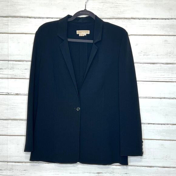 Michael Kors One Button Blazer Jacket Black Wool Blend Size 10 - Picture 1 of 11